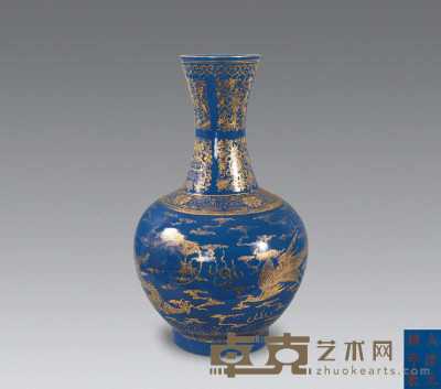 清 霁蓝描金龙凤纹赏瓶 39.5cm